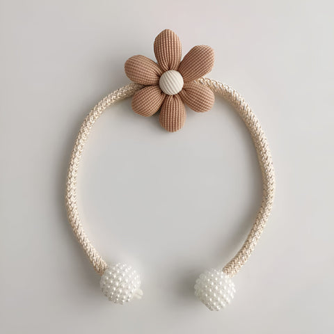 Whimsy Flower Curtain Tie Back - Embroidered Fabric, Pearl Buckle