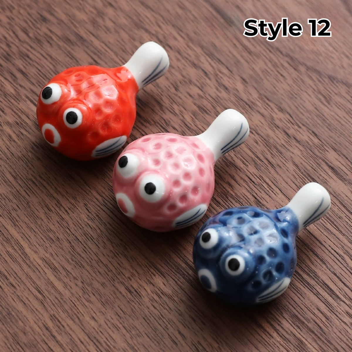Porcelain Utensil Holders with Animal and Fruit Designs for Asian Dining – Set of 3 Decorative Tabletop Rests