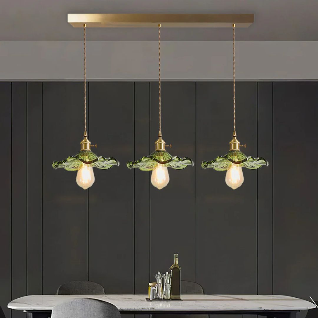 Glass Ceiling Light with Sculptural Ripple Edge – 9 in Hanging Fixture with Metal Hardware for Kitchen, Dining Area, or Bedroom – Adjustable