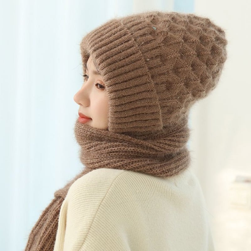 Thermal Hooded Scarf with Built-In Face Mask and Ear Coverage for Winter Outdoor Activities
