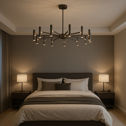 Modern Black Iron Ceiling Light Fixture 39-Inch Multi-Arm LED for Dining Room Living Room Bedroom Contemporary Home Lighting