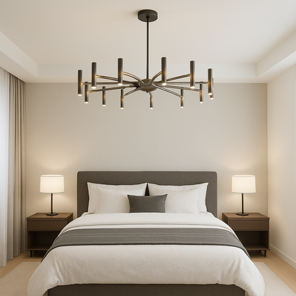 Modern Black Iron Ceiling Light Fixture 39-Inch Multi-Arm LED for Dining Room Living Room Bedroom Contemporary Home Lighting
