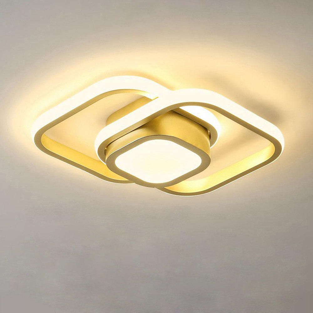 Dual-Loop LED Flush Mount Light Fixture Black Warm Glow for Entryways Contemporary Rooms Apartment Ceilings Low-Profile