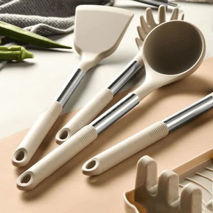 Cooking Tool Set 13-Piece Heat-Safe Nonstick Kitchen Utensils Gray Black Khaki with Caddy for Home Chefs Baking Stovetop Use