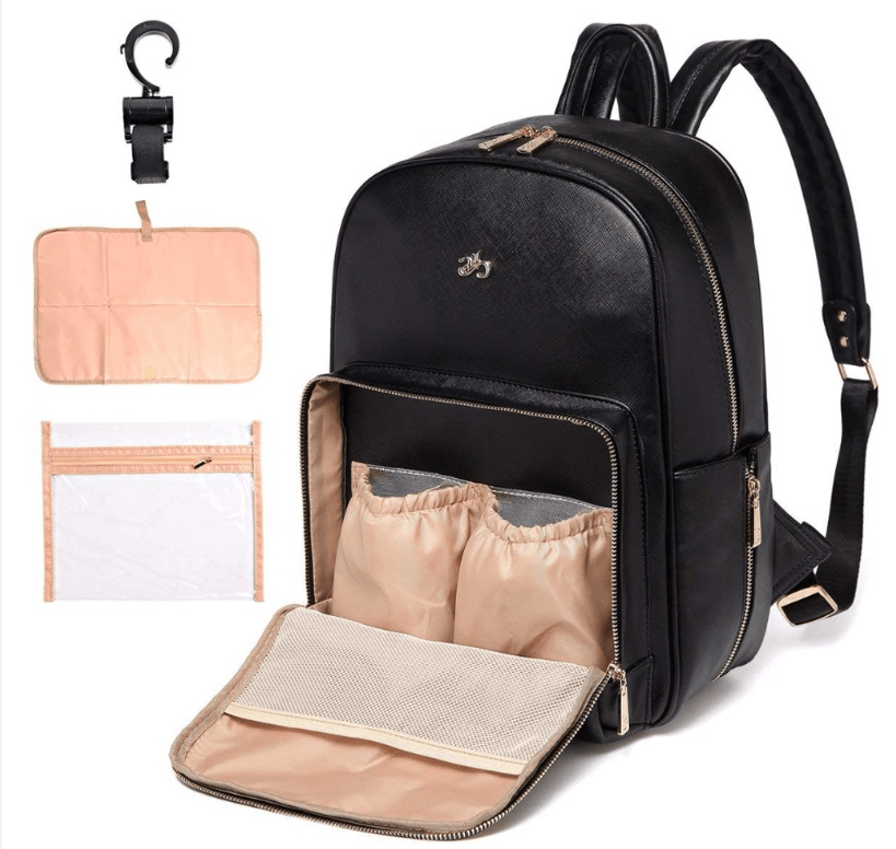 Parent Backpack Organizer with Changing Pad & Wet Bag – Waterproof PU Leather Multi-Pocket Storage for Newborn & Toddler Essentials