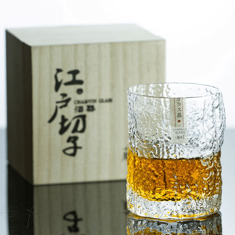 Traditional Cut Crystal Whisky Tumbler with Textured Faceted Design for Bourbon & Scotch Lovers
