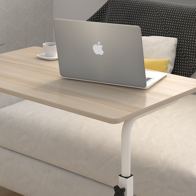 Rolling Laptop Desk with Adjustable Height 27.5-34.5 Inches Steel Frame Wood Top Mobile Workstation for Bedroom Sofa Home Office Compact Com