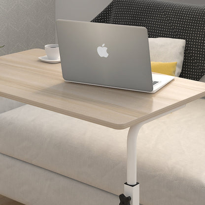 Rolling Laptop Desk with Adjustable Height 27.5-34.5 Inches Steel Frame Wood Top Mobile Workstation for Bedroom Sofa Home Office Compact Com