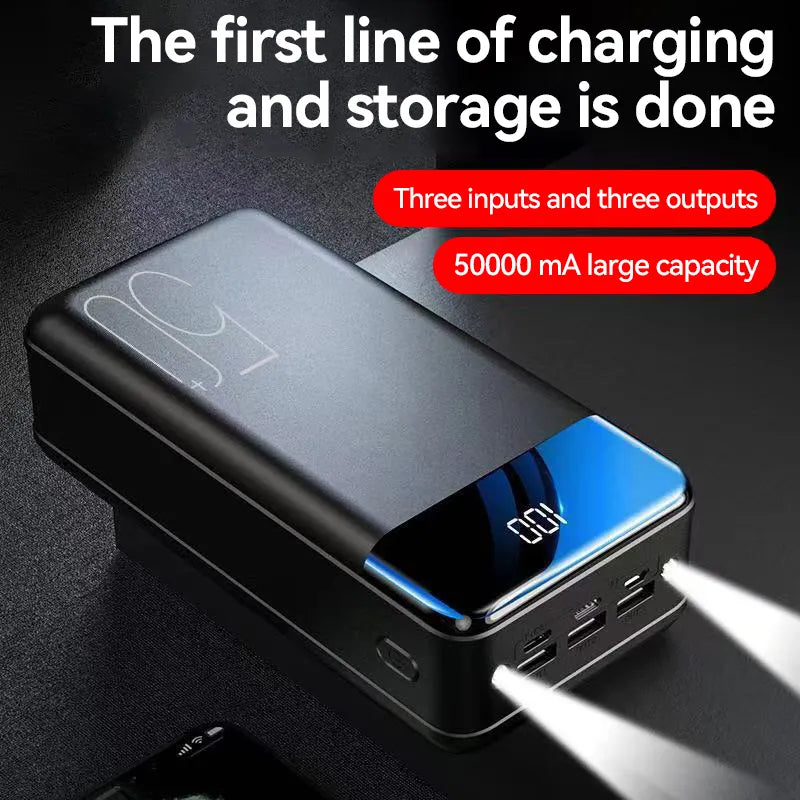 50000mAh Portable Charger 3-Port Fast Charging Power Bank for iPhone Android Tablet Travel Emergency Battery Pack