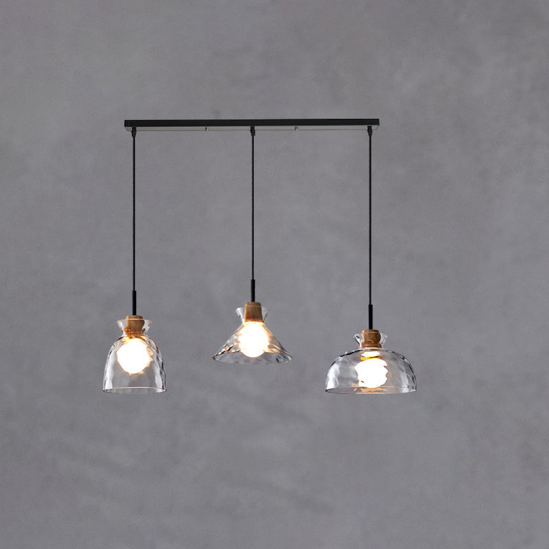 Hanging Ceiling Fixture Glass and Wood Shade Adjustable Cord E26 Socket for Bedroom Den Kitchen Dining Room Hallway