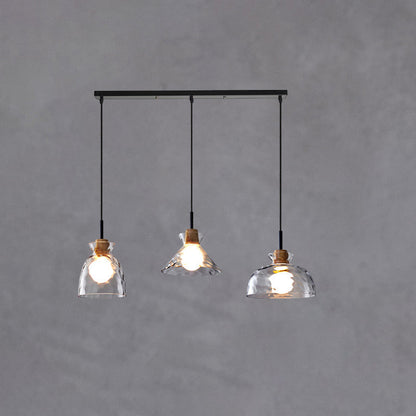 Hanging Ceiling Fixture Glass and Wood Shade Adjustable Cord E26 Socket for Bedroom Den Kitchen Dining Room Hallway