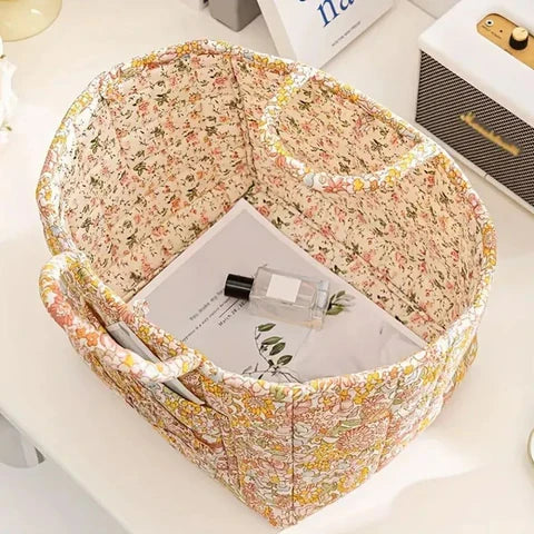 BloomNest – Vintage Floral Storage Basket