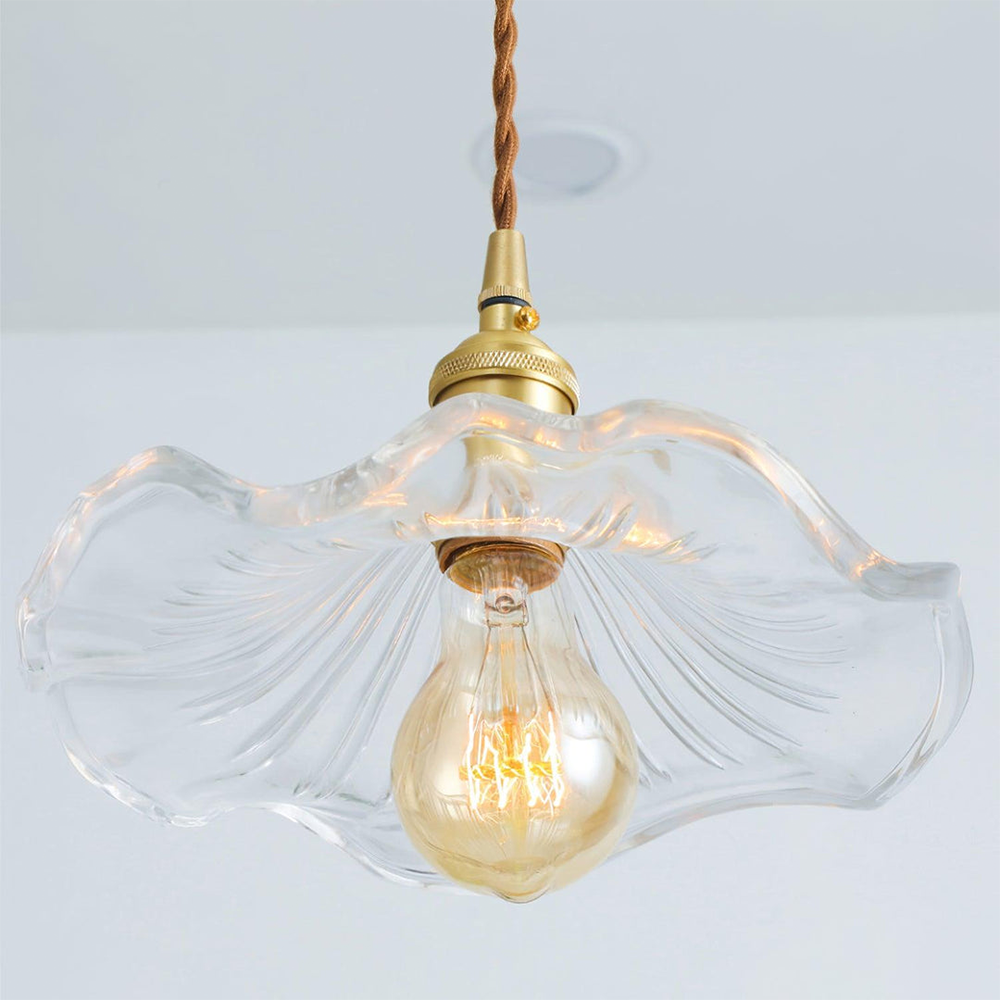 Floral Glass Hanging Fixture with Integrated LED for Dining Rooms & Bedrooms | Overhead Ambient Illumination | Modern Botanical Silhouette C