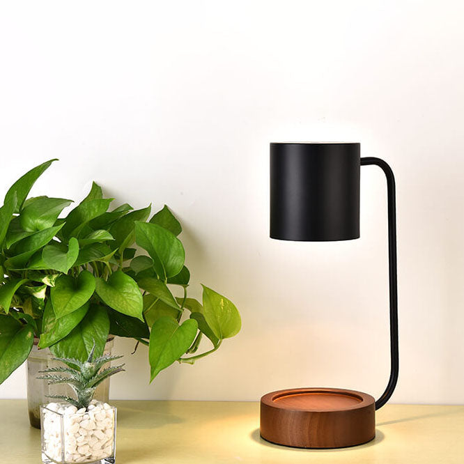 Flameless Scented Wax Warmer Lamp with Wood Base & Dimmable Ambient Light for Bedroom Living Room