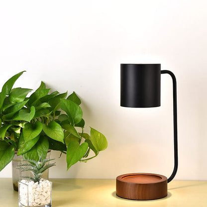 Flameless Scented Wax Warmer Lamp with Wood Base & Dimmable Ambient Light for Bedroom Living Room