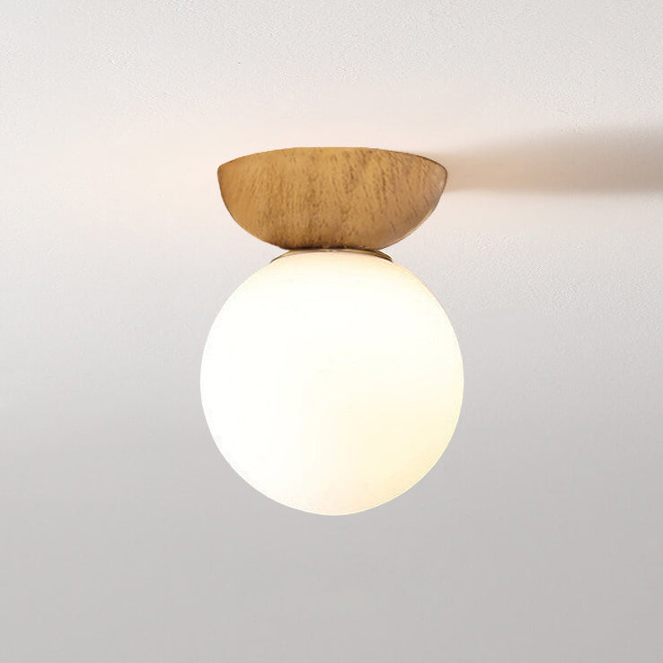 Spherical Glass Ceiling Light with Metal Frame - Contemporary Hardwired Fixture for Bedroom, Entryway & Hallway - G9 Socket