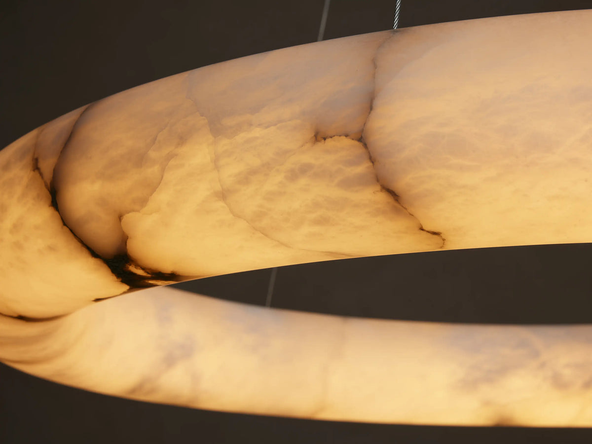 Round Alabaster LED Chandelier with Steel Cables for Dining Room, 36 or 48 Inch