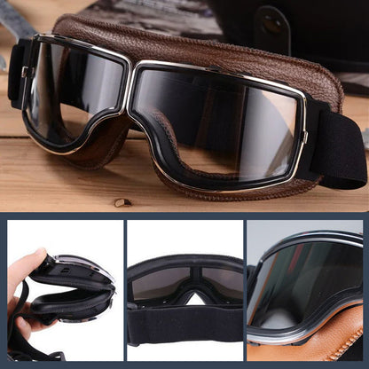 Retro Motorcycle Goggles with Adjustable Strap, UV Protection & Impact-Resistant Polycarbonate Lens for Riding, Cycling & Outdoor Use