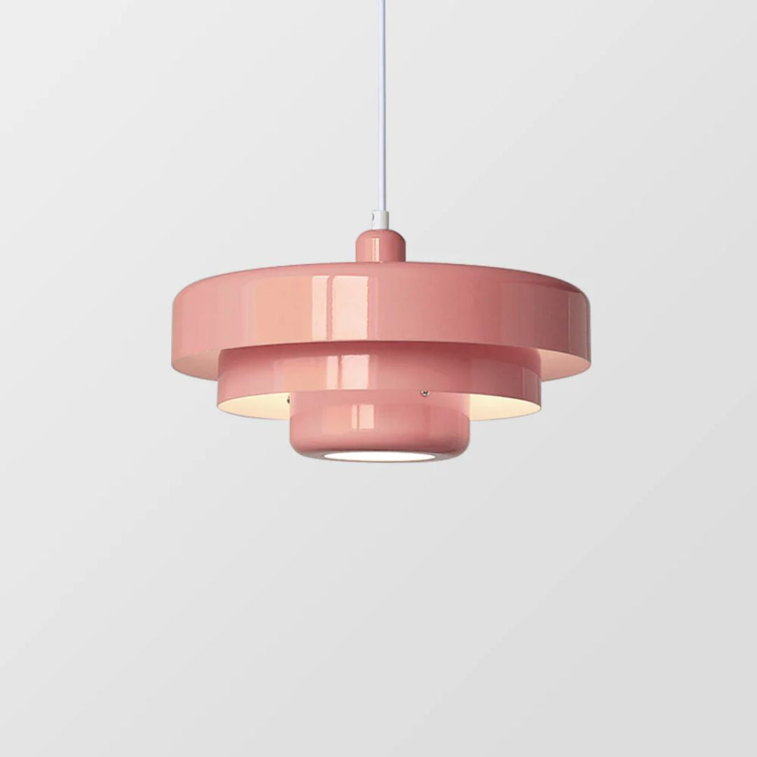 Hanging Iron Ceiling Fixture 14 Inch Layered Shade Height-Adjustable for Kitchen Dining Room Bedroom Modern Retro Downlight E27 Socket