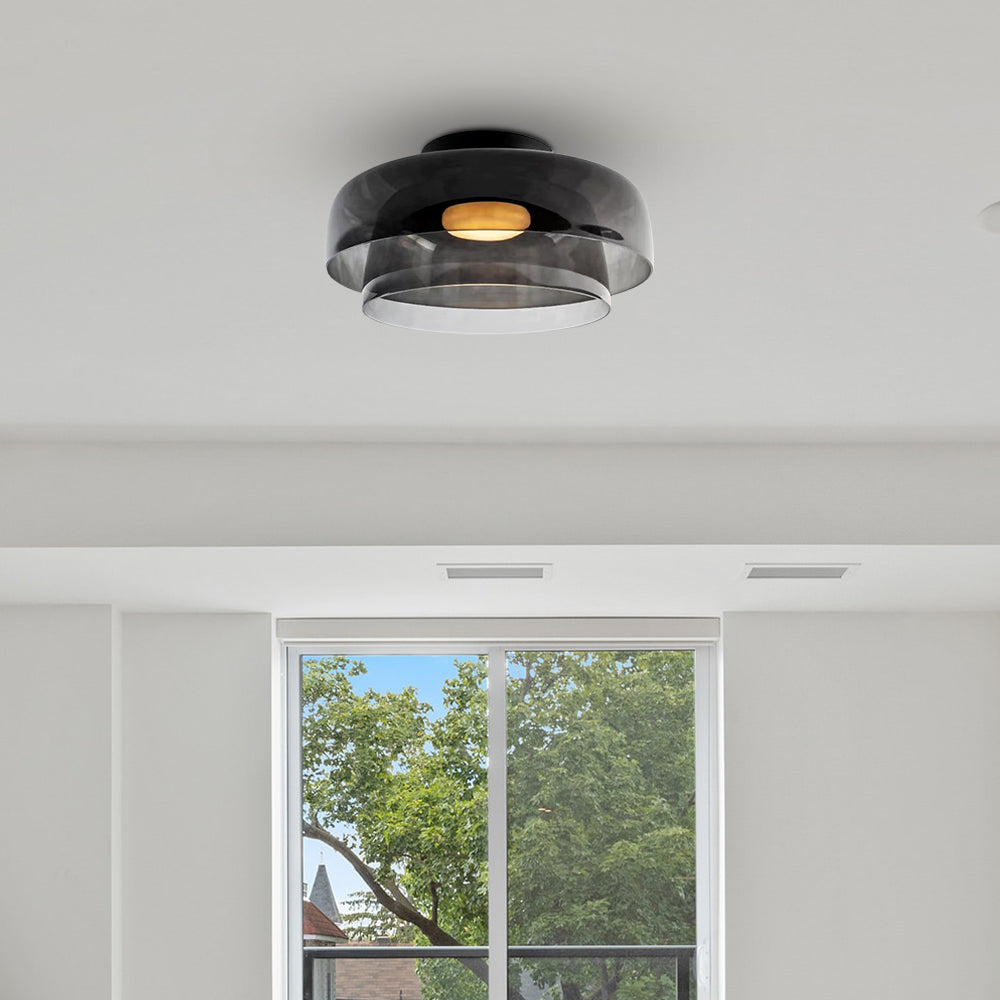 Layered Glass Ceiling Light Modern Multi-Tier Flush Mount Fixture with LED Hardwired for Kitchen Dining Room Bedroom Living Room