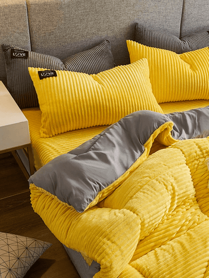 Plush Velvet Bedding Set – Ultra-Soft Coral Fleece Winter Duvet Cover with Fitted Sheet & Pillowcases for Cozy Warmth