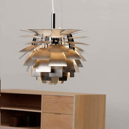 Sculptural Metal Shade Hanging Fixture 20 in Adjustable Height Overhead Lighting for Dining Room Kitchen Island Entryway Warm Glow Installat