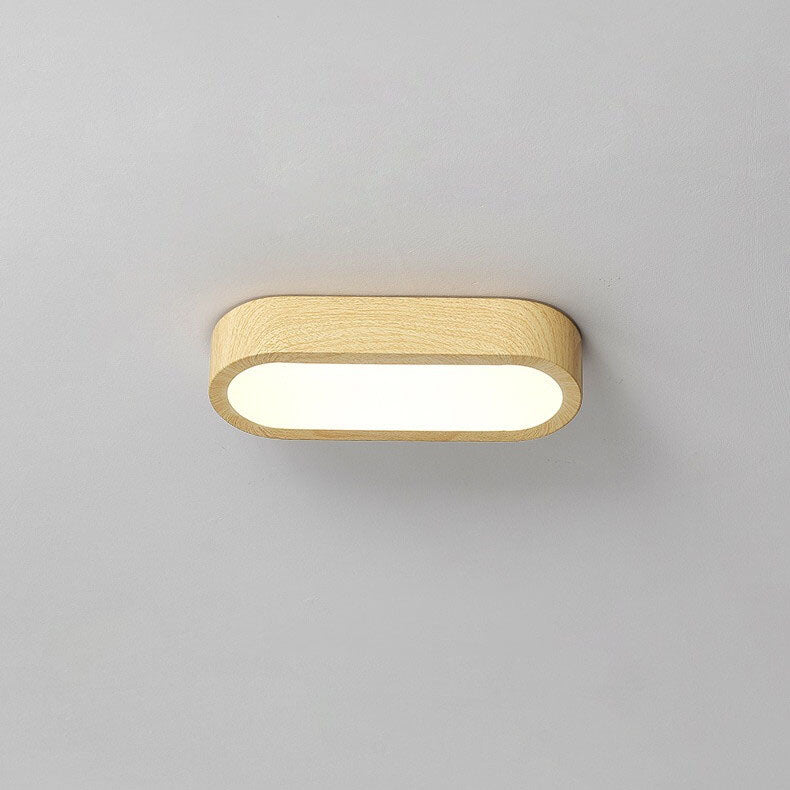 LED Wood Grain Ceiling Light Flush Mount – Modern Round Low Profile Fixture for Bedroom Living Room – Hardwired 8W Acrylic Shade Walnut &