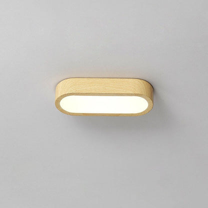 LED Wood Grain Ceiling Light Flush Mount – Modern Round Low Profile Fixture for Bedroom Living Room – Hardwired 8W Acrylic Shade Walnut &