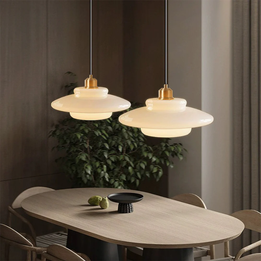Adjustable Drop Ceiling Light with Cream Glass Shade and Gold Finish for Dining Room Kitchen Island Counter 47 in Cord E27 Socket Modern Far