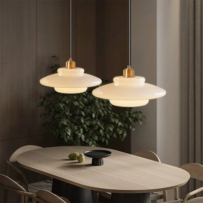 Adjustable Drop Ceiling Light with Cream Glass Shade and Gold Finish for Dining Room Kitchen Island Counter 47 in Cord E27 Socket Modern Far