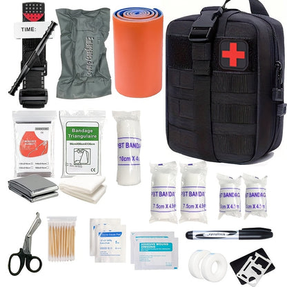Emergency Medical Supply Kit with Tourniquet Black Zippered Portable Trauma Bag for Hiking Camping Vehicle Travel Outdoor Adventure Backcoun