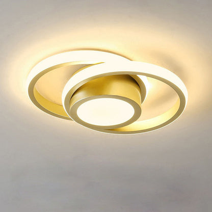 Dual-Loop LED Flush Mount Light Fixture Black Warm Glow for Entryways Contemporary Rooms Apartment Ceilings Low-Profile