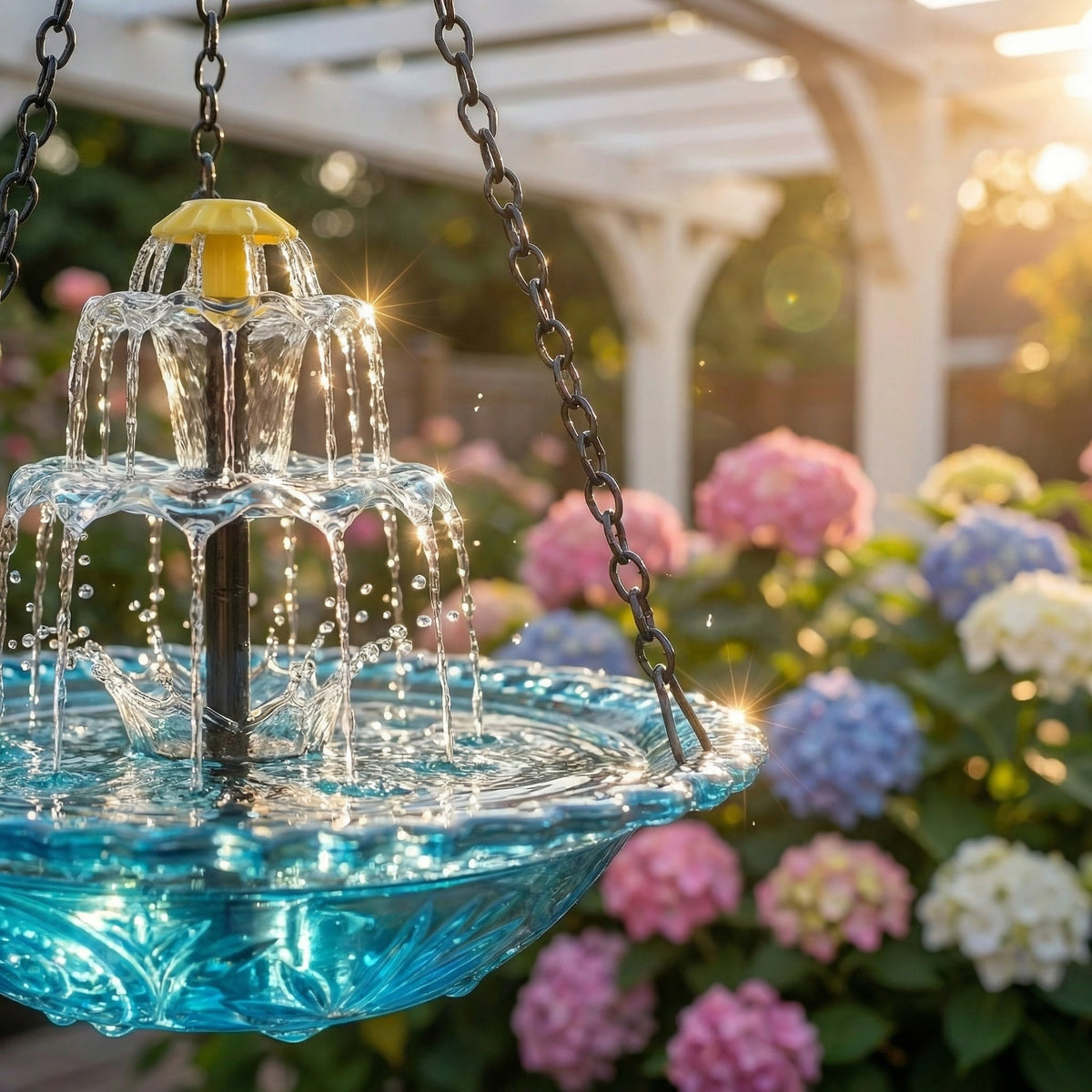 Hanging Solar Bird Bath Fountain Two-Tier Cordless Water Feature for Backyard Patio Deck Garden Outdoor Decor