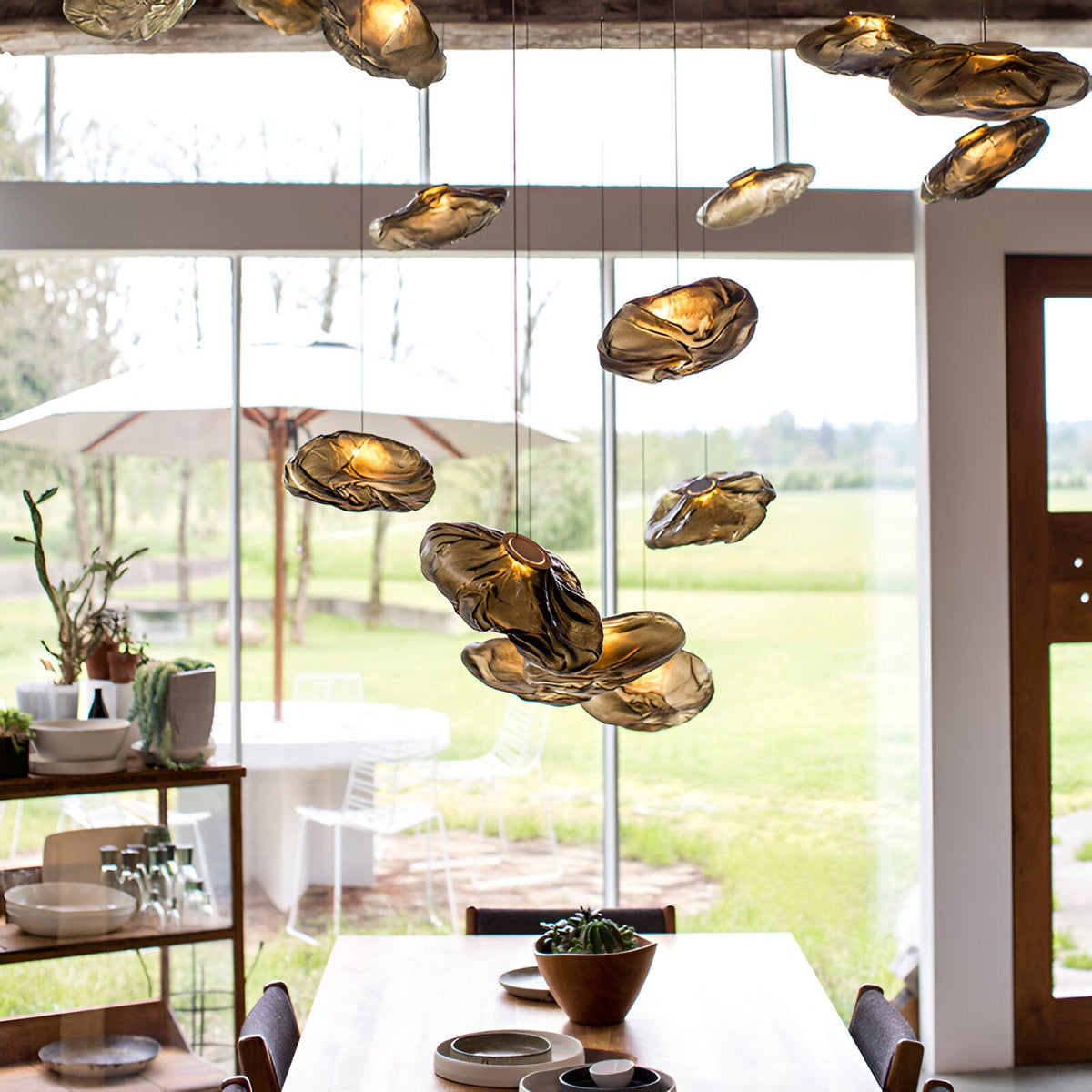Glass Hanging Lamp Organic Shape Warm Diffused Glow for Kitchen Island Dining Table Sculptural Overhead Fixture Modern Home Lighting