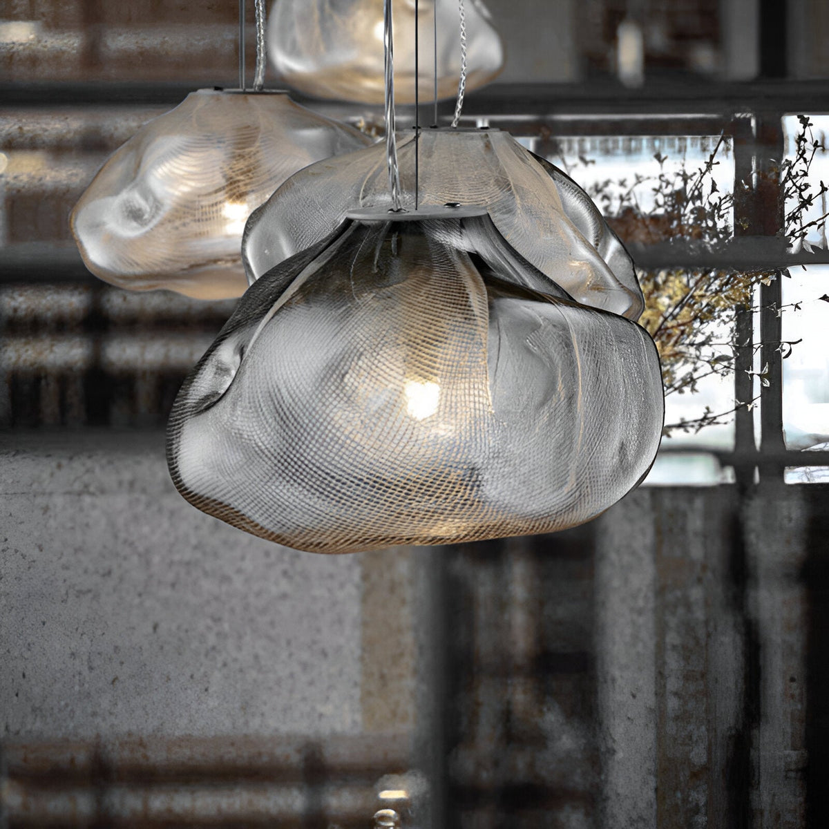 Glass Hanging Lamp Organic Shape Warm Diffused Glow for Kitchen Island Dining Table Sculptural Overhead Fixture Modern Home Lighting