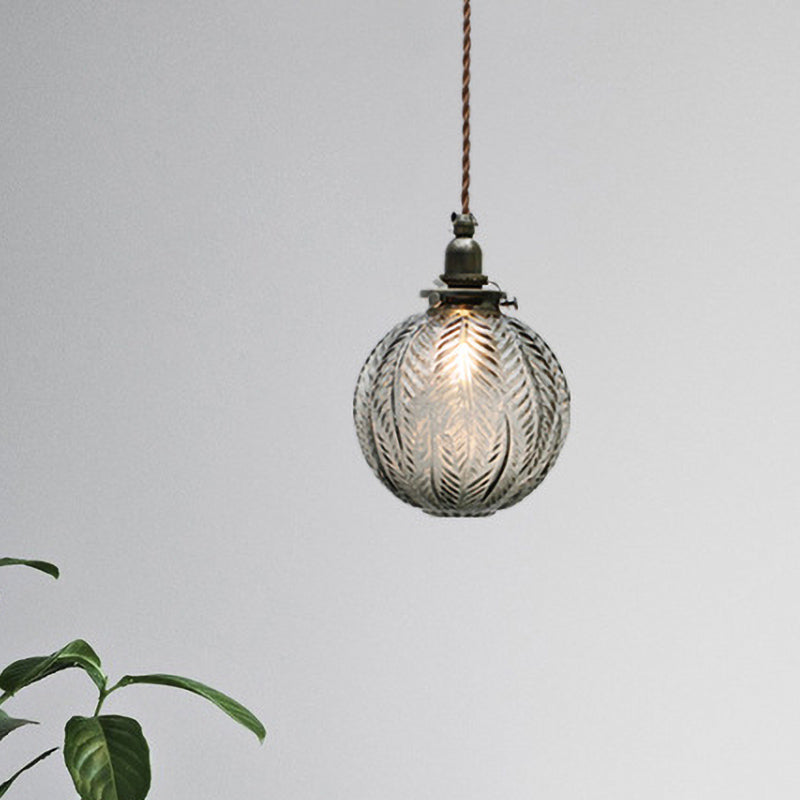 Single-Light Hanging Pendant with Etched Feather Glass Shade — Colonial-Inspired Design for Kitchen, Dining Room & Entryway
