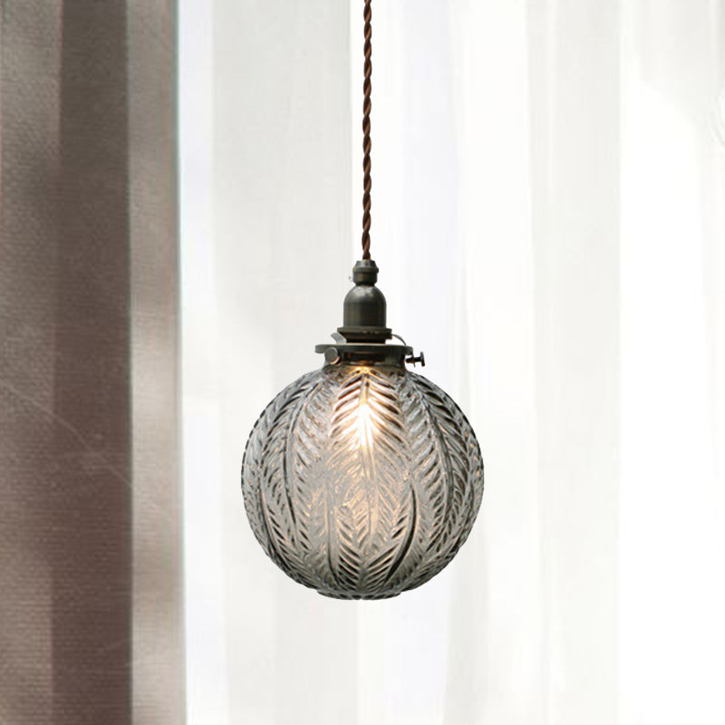 Single-Light Hanging Pendant with Etched Feather Glass Shade — Colonial-Inspired Design for Kitchen, Dining Room & Entryway