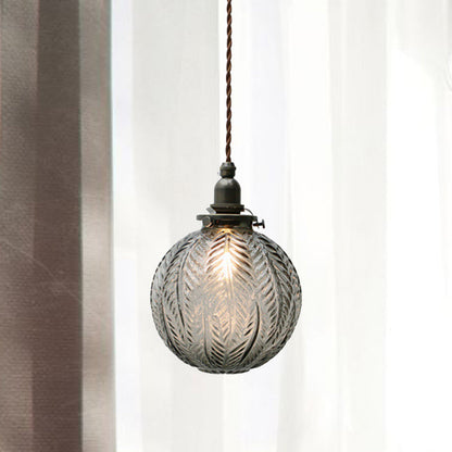 Single-Light Hanging Pendant with Etched Feather Glass Shade — Colonial-Inspired Design for Kitchen, Dining Room & Entryway