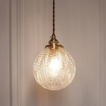 Single-Light Hanging Pendant with Etched Feather Glass Shade — Colonial-Inspired Design for Kitchen, Dining Room & Entryway