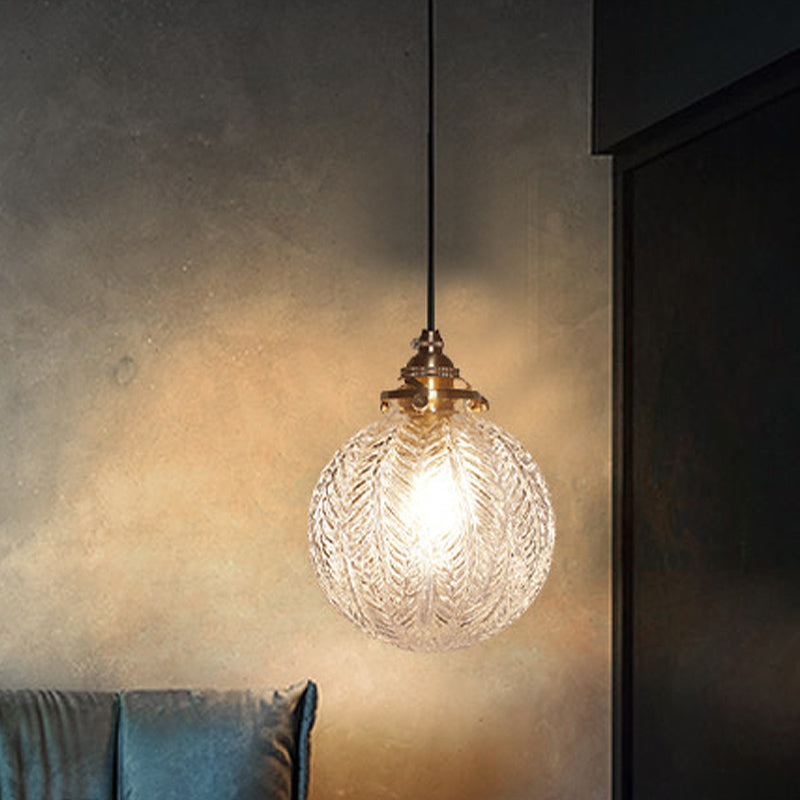 Single-Light Hanging Pendant with Etched Feather Glass Shade — Colonial-Inspired Design for Kitchen, Dining Room & Entryway
