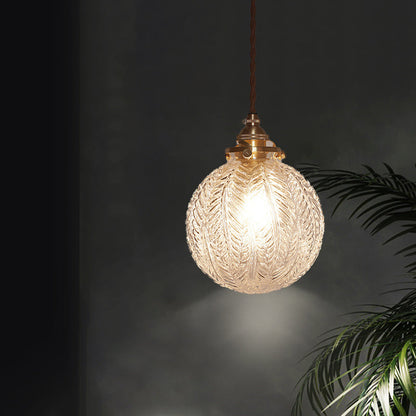 Single-Light Hanging Pendant with Etched Feather Glass Shade — Colonial-Inspired Design for Kitchen, Dining Room & Entryway