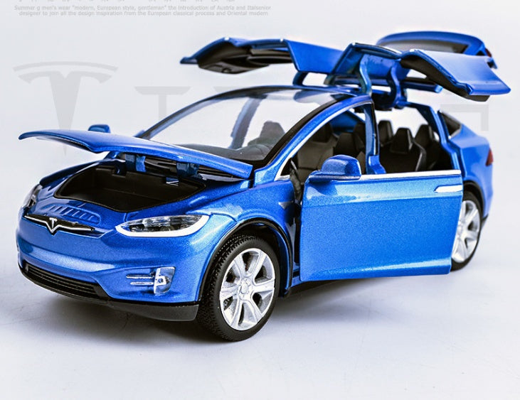 Diecast Toy Car, Tesla Model X Pull Back Car with Sound and Light, 1:32 Scale Toy Vehicle for Kids Ages 3-6