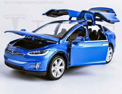 Diecast Toy Car, Tesla Model X Pull Back Car with Sound and Light, 1:32 Scale Toy Vehicle for Kids Ages 3-6