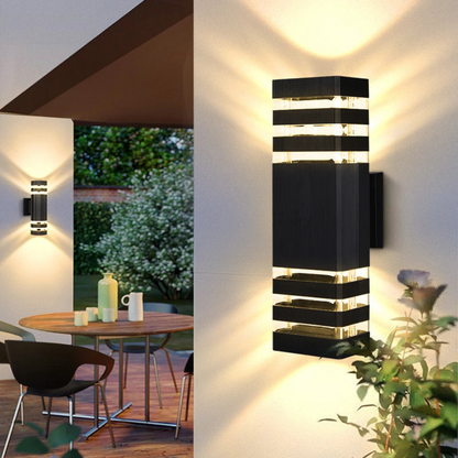 Exterior Sconce with Dual-Beam Illumination – Weatherproof Cylindrical Fixture for Entryways, Patios & Gardens – E27 Socket, IP65 Rating, Bl