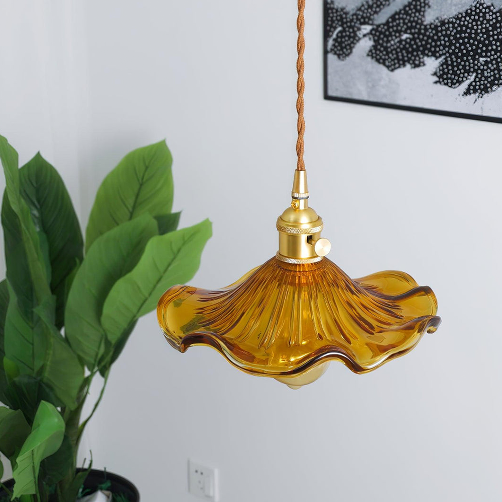 Floral Glass Hanging Fixture with Integrated LED for Dining Rooms & Bedrooms | Overhead Ambient Illumination | Modern Botanical Silhouette C