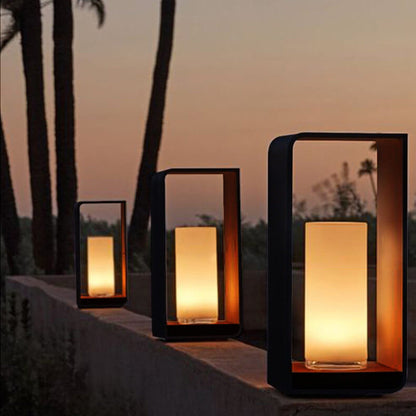 Outdoor Cube Post Light Black Steel LED Garden Pathway Stake for Yard Patio Walkway Deck Solar & Hardwired