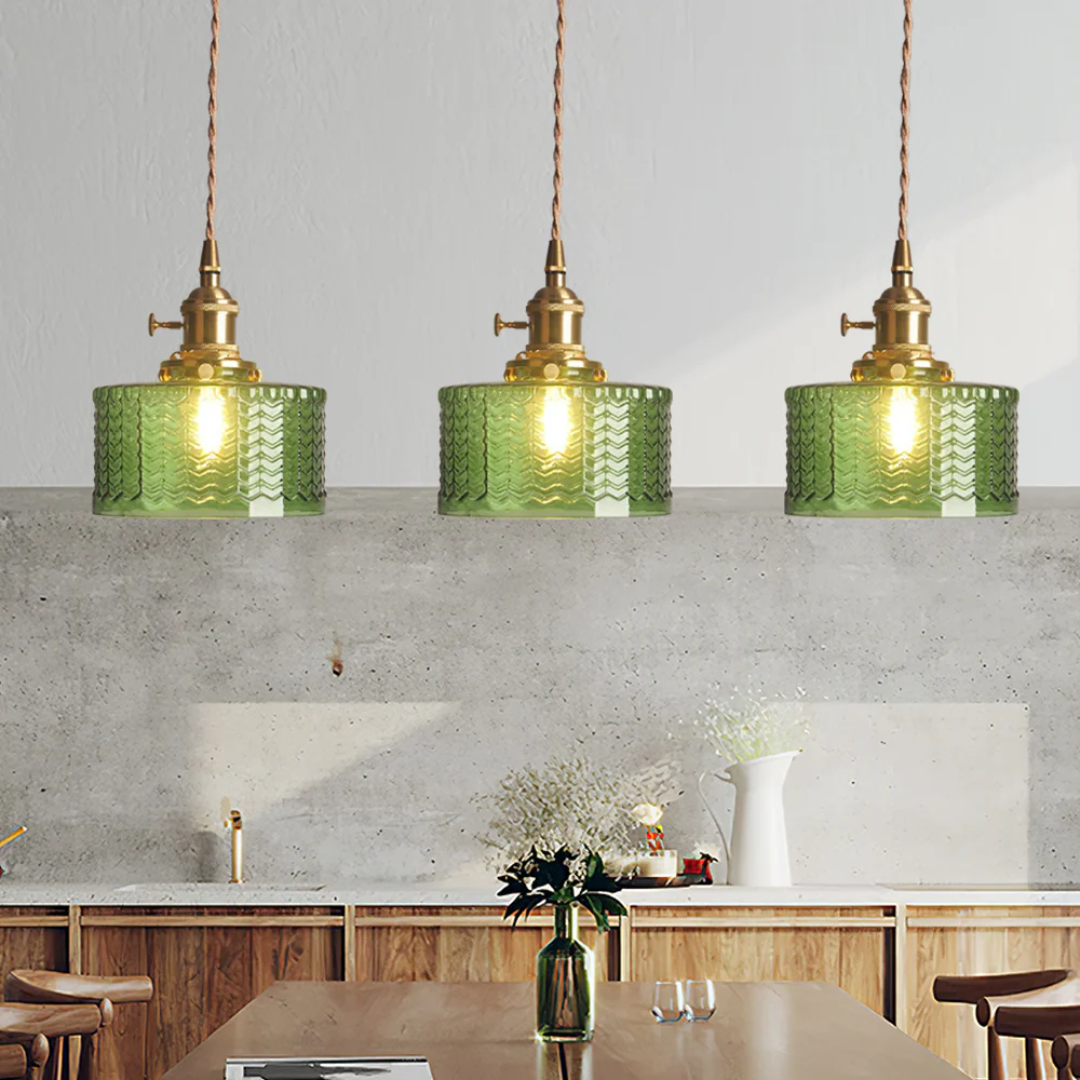 Adjustable Drop Ceiling Light with Textured Glass Shade E27 Socket for Kitchen Island Dining Room Counter Breakfast Bar Scandinavian Modern