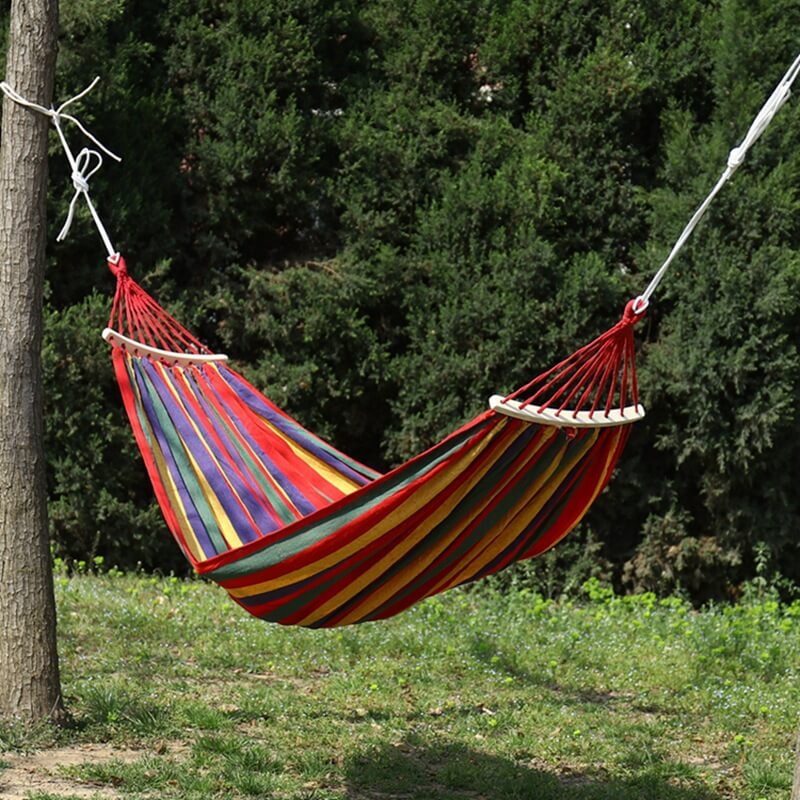 Cotton Blend Swing Hammock with Spreader Bar 102 in Total Length Red Blue for Backyard Patio Camping Outdoor Relaxation Adults Kids Portable