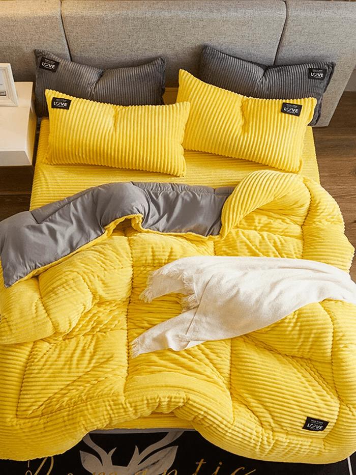 Plush Fleece Bedding Set – Reversible Coral Fleece Duvet Cover with Flat Sheet & Pillowcases for Cold Weather