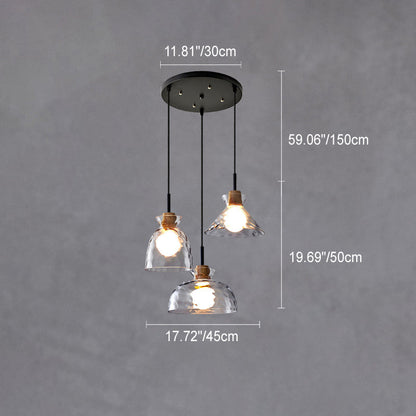 Clear Glass Pendant Light with Wood Accent E26 Socket for Kitchen Island Dining Room Bedroom Ceiling Fixture Hardwired Hanging Lamp
